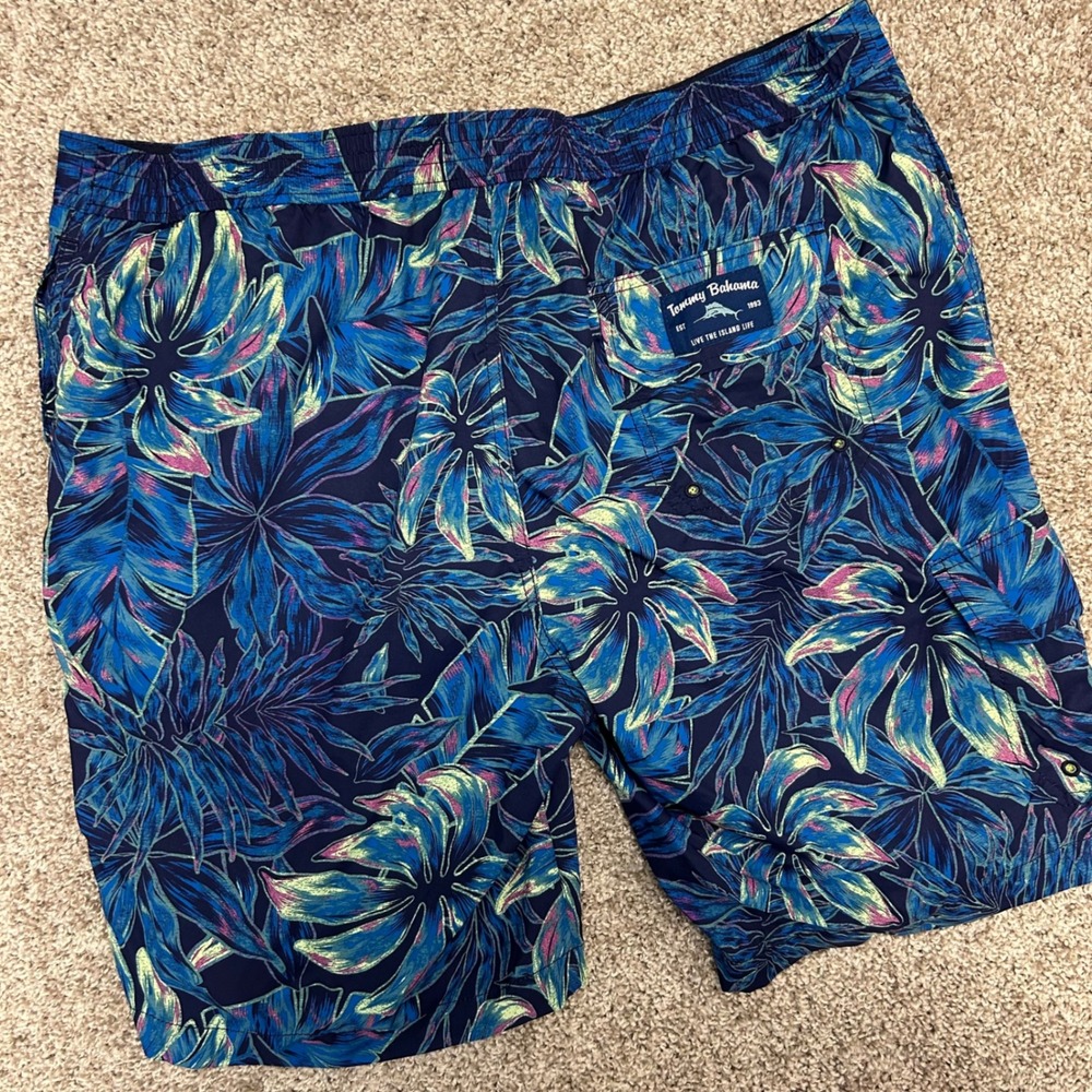 Tommy Bahama Men's XL Blue‎ Tropical Floral Swim Trunks Board Shorts Mesh Lined